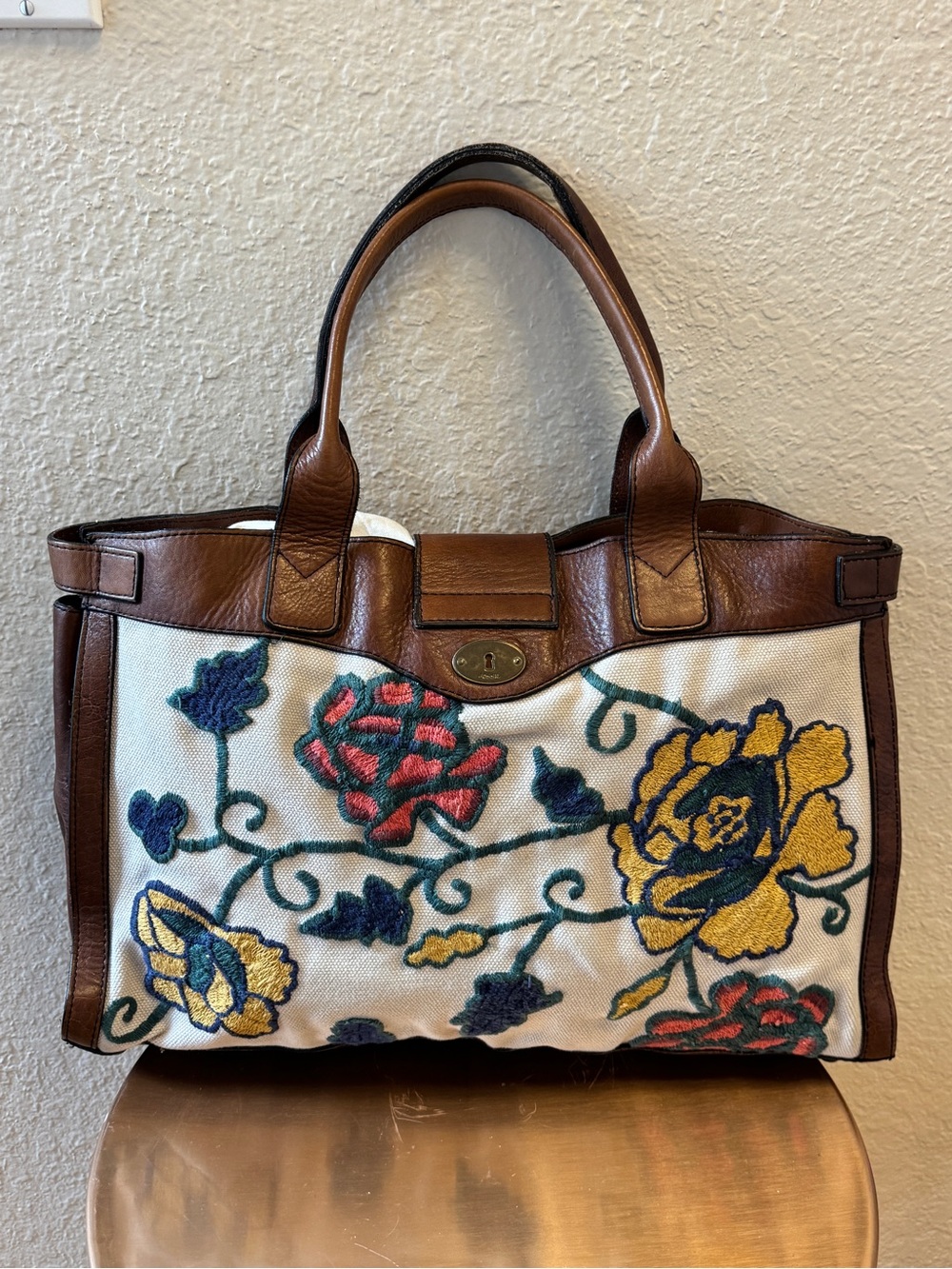 Fossil Vintage Reissue (VRI) Weekender bag with floral embroidery - Picture 3 of 8